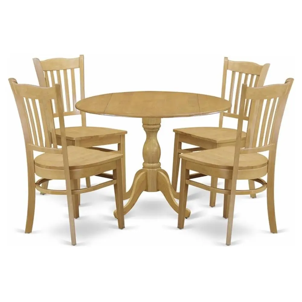 Modern 5-Piece Round Dropleaf Wooden Dining Table Set with 4 Chairs 42x42 Inch Oak, Customized