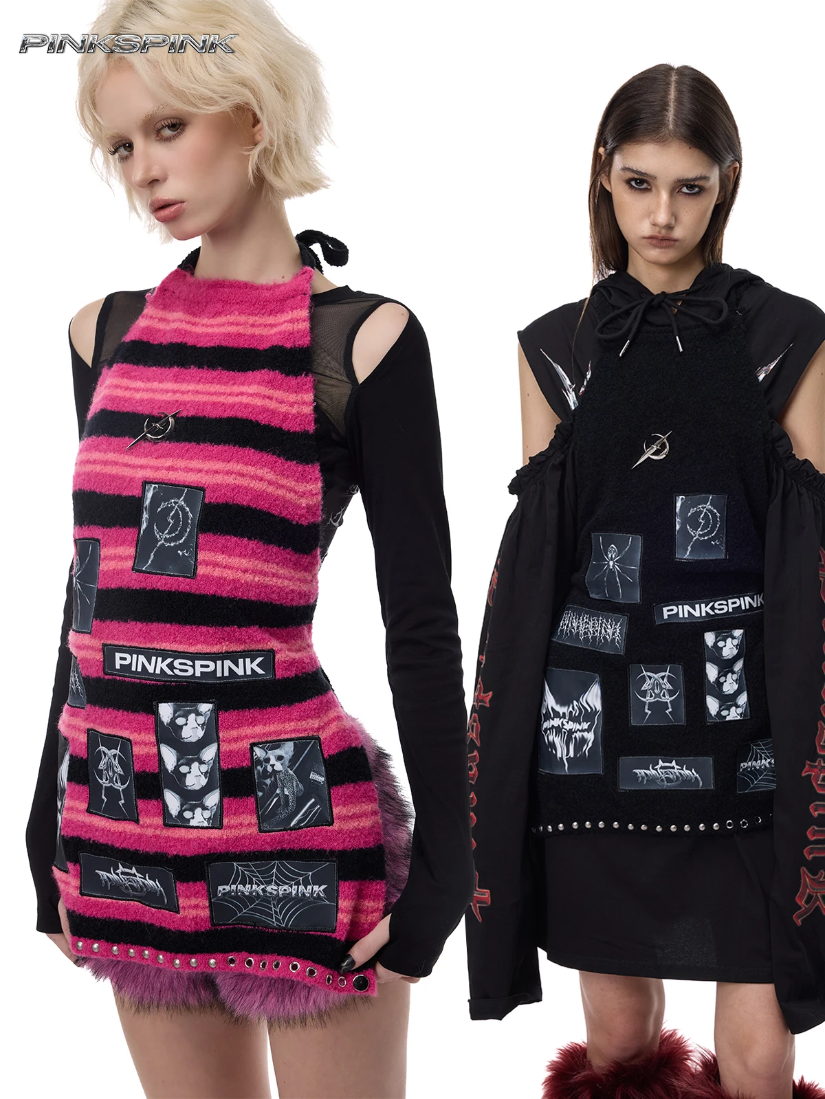 

Вязаный свитер-фартук в стиле панк с оригинальной вышивкой Moon Patch, черный, металлический, для модных девушек