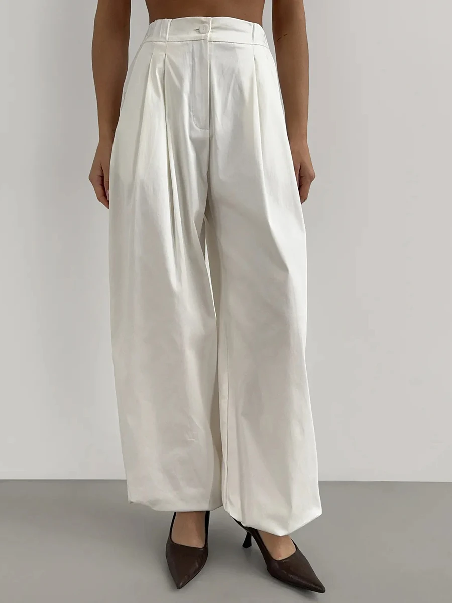 Wolfeel Damen-Hose mit weitem Bein und modischem, schlichtem Knopfdesign, geeignet für elegantes Büro, Alltag und Freizeitkleidung