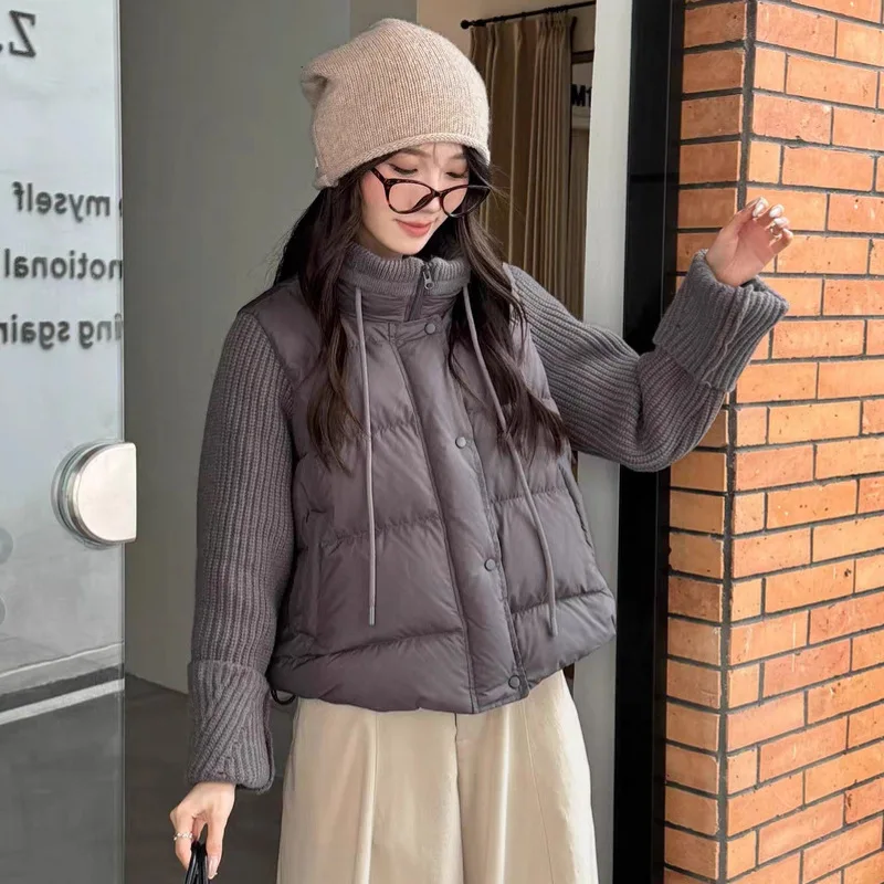 2026 Autumn/Winter Fashion Women's Down Jacket Splicing Knitted Stand Up Collar Korean Jacket