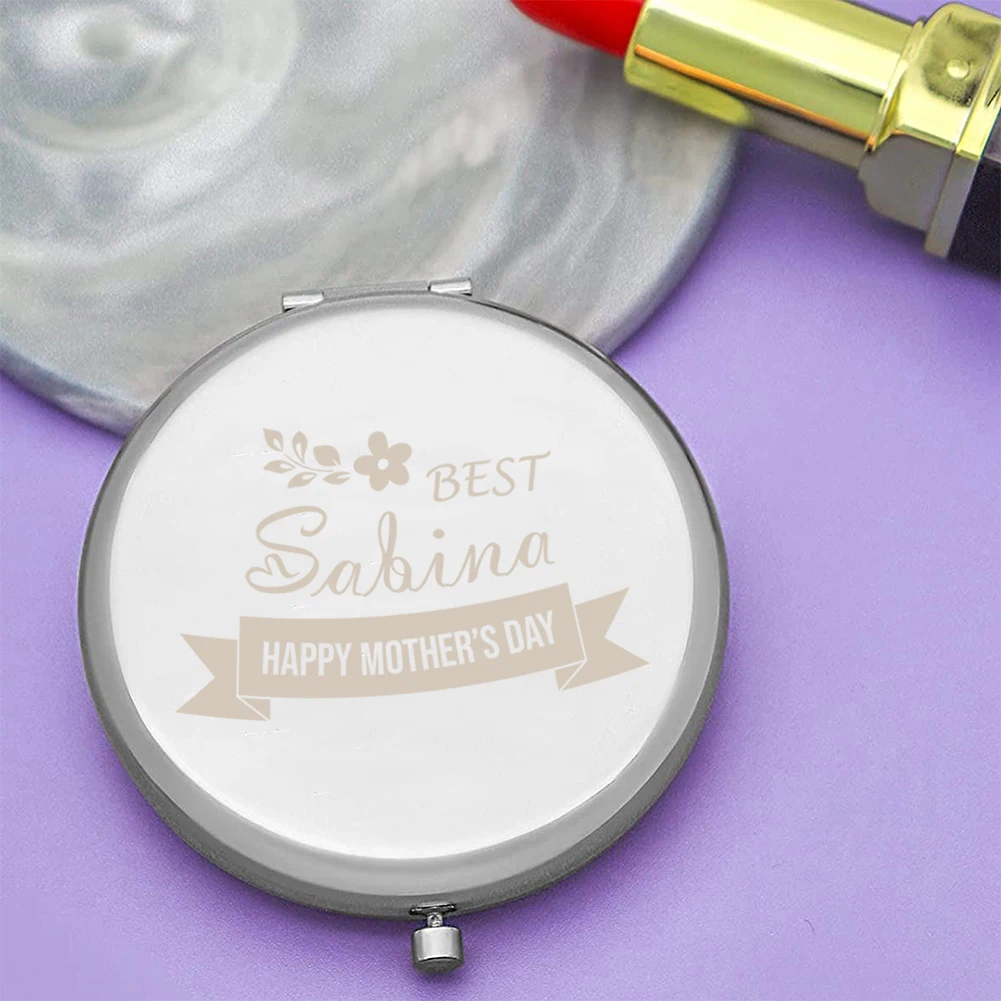1pc Creative Happy Mother's Day wish Custom Text Round Circle Mirror Folding Mirror Makeup Mirror Mirror With Name Pocket Mirror