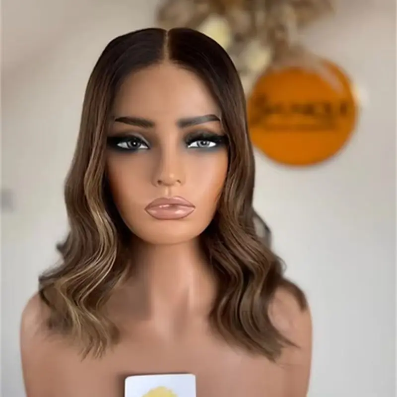 Glueless Preplucked Hairline 13x4 Ombre Warm Brown HD Lace Front Wig Synthetic Hair Wig Soft Wave Wig Heat Resistant Fiber 18''