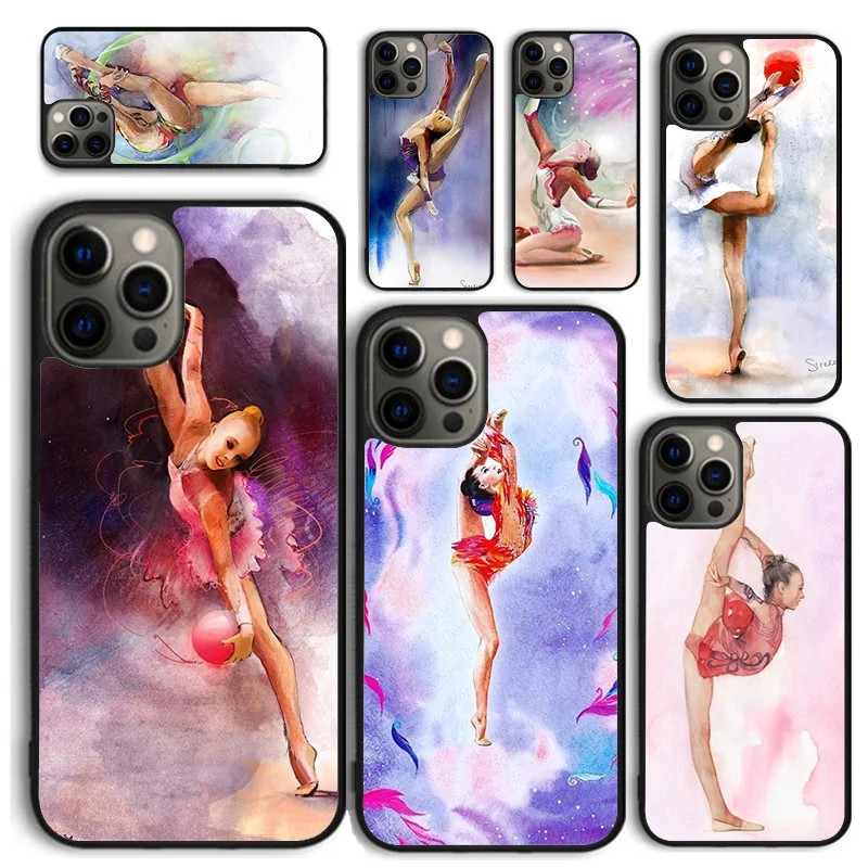 Gymnastics Oil Painting Phone Case for iPhone 16 15 14 12 13 mini PLUS X XS XR 11 PRO MAX Back Cover Fundas Shell