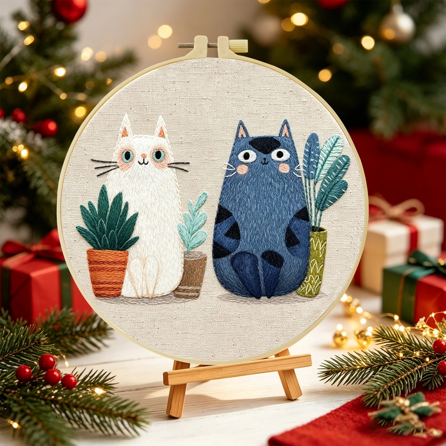 1 Set Topfkatzen DIY-Stickerei-Set für Anfänger, Stick-Starter-Kit, Kreuzstich-Kunstgeschenk, Handarbeits-Bastelset – Detail 4