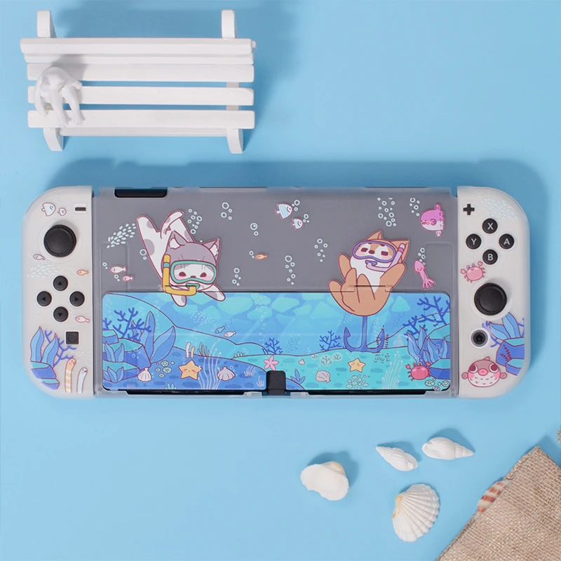 Funda OLED para Nintendo Switch, carcasa dura mate, transparente, Joy-con dividido, 2023