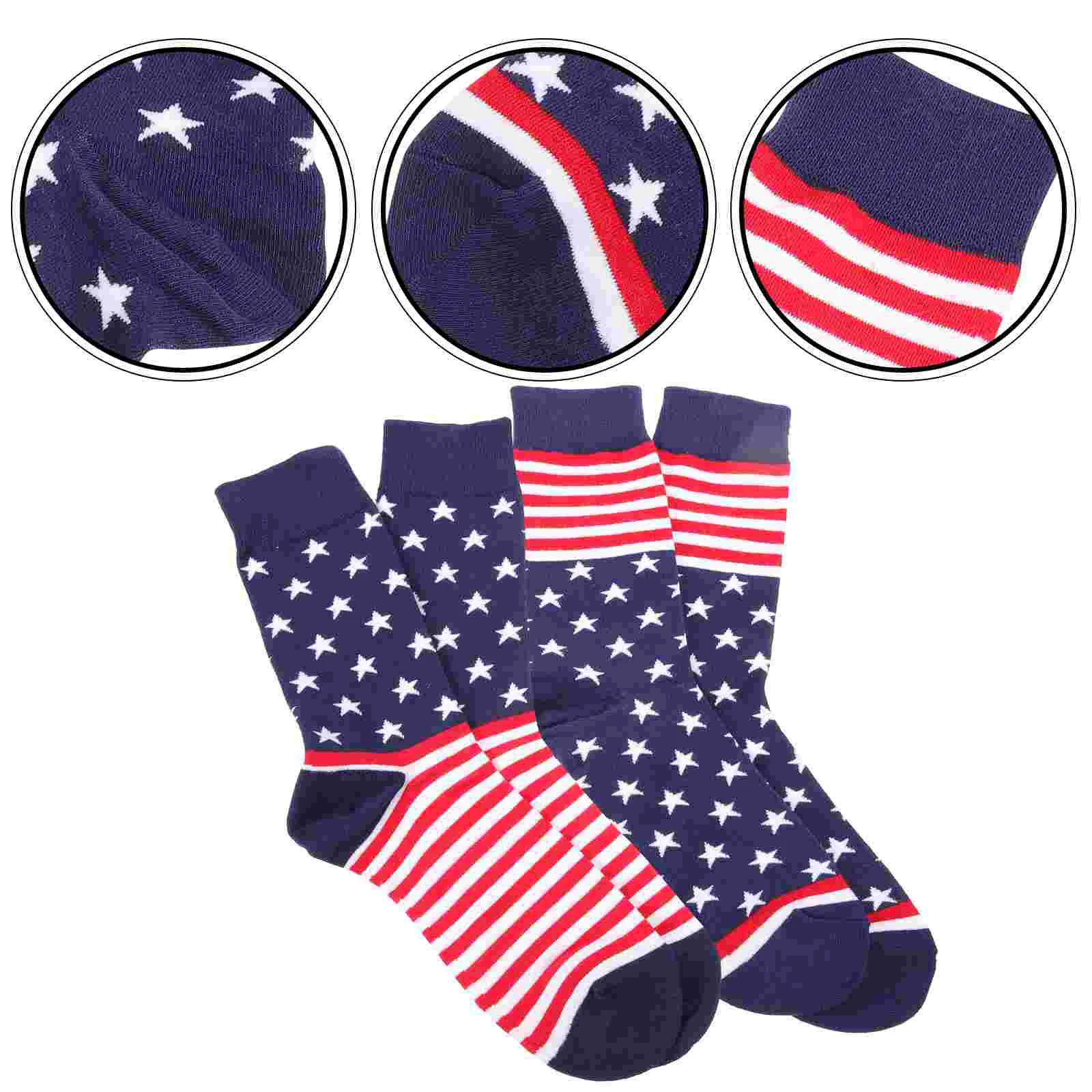 2 pares de meias de algodão com design de bandeira americana tubo masculino vestido divertido meias pretas presente de feriado dia da independência premium