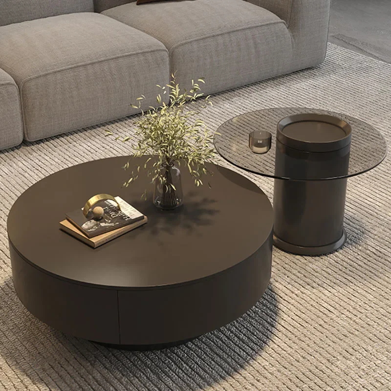 دراسة طاولة القهوة البسيطة غرفة المعيشة تصميم طاولة القهوة السوداء المستديرة مقاوم للماء أثاث صالة الأريكة العتيقة الفاخرة