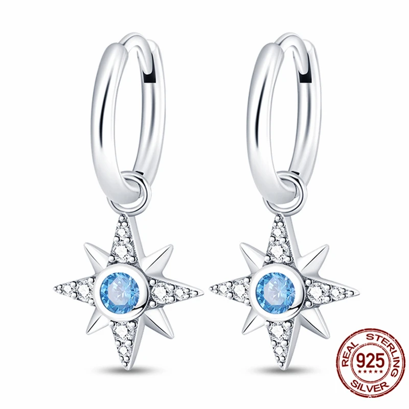 

925 Sterling Silver Seven-Pointed Star Earrings, Set with Sparkling Zirconia Suitable for Women Anniversary Jewelry Gifts