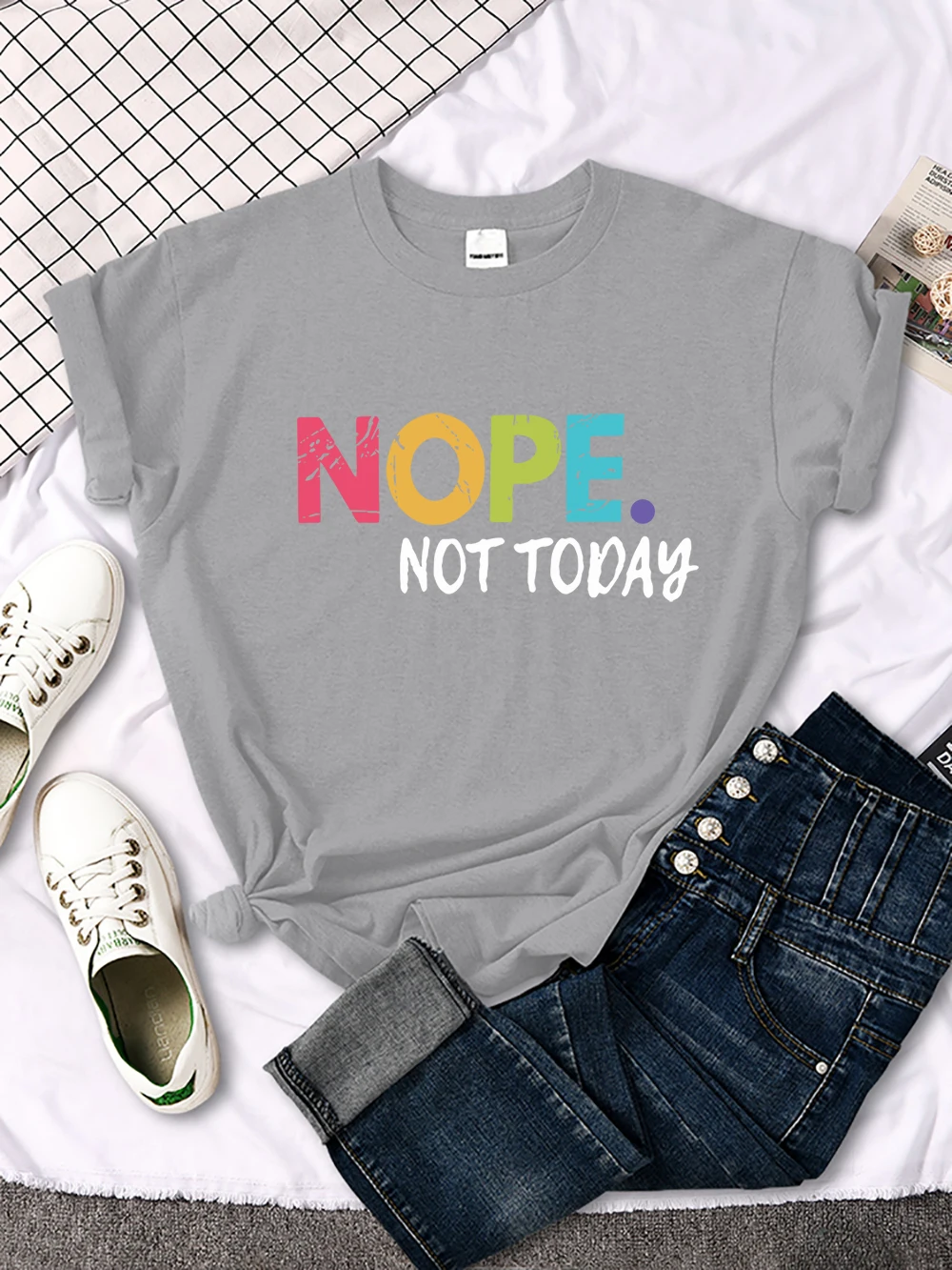 Nope Not Today Print Women T Shirts Comfortable Fashion Tee Clothing Breathable Hip Hop Tops Personality Crewneck Short Sleeve