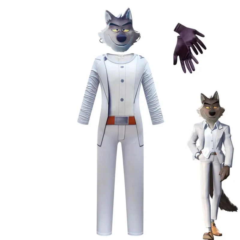 Macacão Bad Guys Cosplay com máscara e luvas infantis, pijama de Halloween, Sr. Wolf, novo filme, 2022