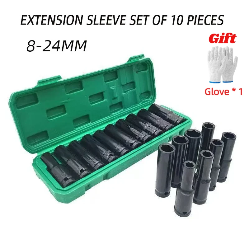 10PCS of Extended Socket Head Electric Socket Set Telescopic Socket Head Automotive Maintenance Tool Hexagonal Sleeve