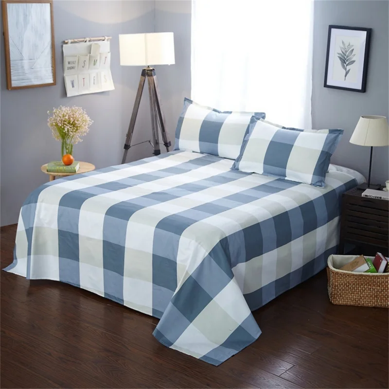 1pc Modern Single Bed Top Sheet 120*210cm 100% Polyester Flat Sheets Grid Whale Printing Dormitory Student Bed Linens Kids Adult