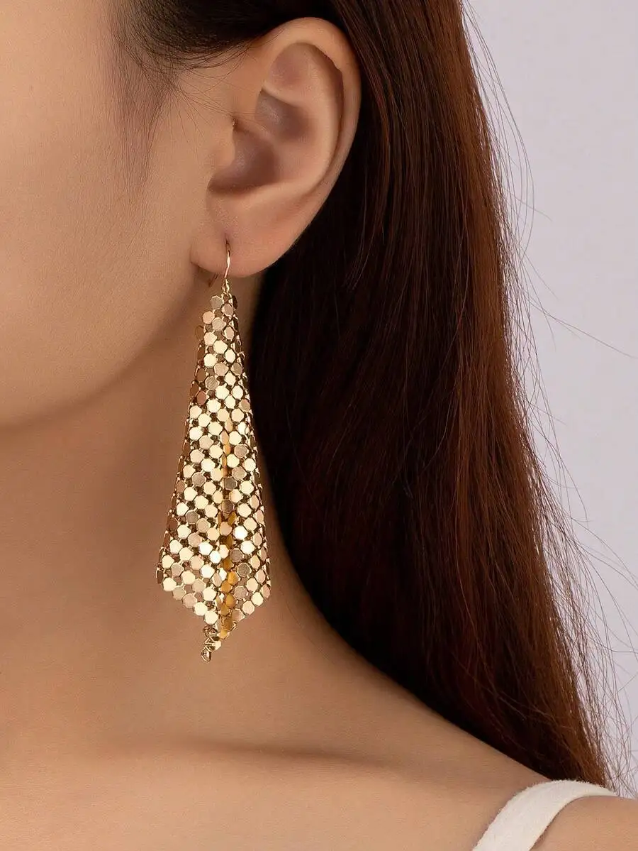 

1 Pair Elegant Sparkly Metal Mesh Chain Dangle Earrings For Women, Versatile For Party, Holiday, Valentine's Day, Suitable For A