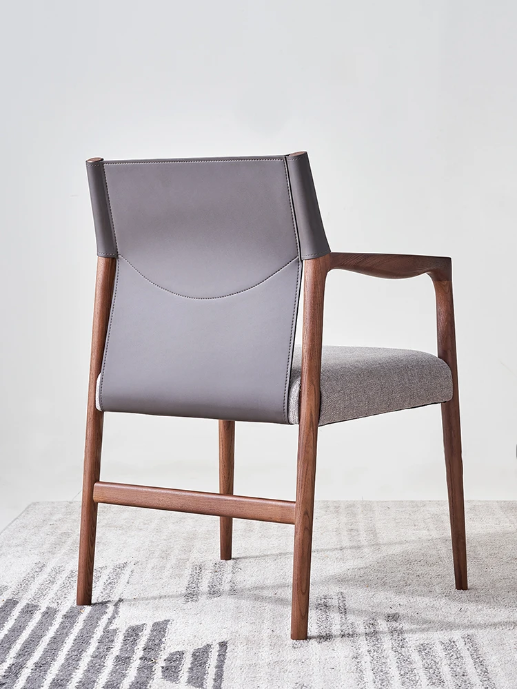 LH Solid Wood Dining Chair Wabi Sand Wind Minimalist Restaurant Armrest Chair Fabric Soft Bag