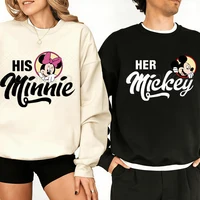 Sudadera a juego para parejas, diseño de Mickey y Minnie, para hombre y mujer, cuello redondo, ropa deportiva, regalo para amantes de la luna de miel