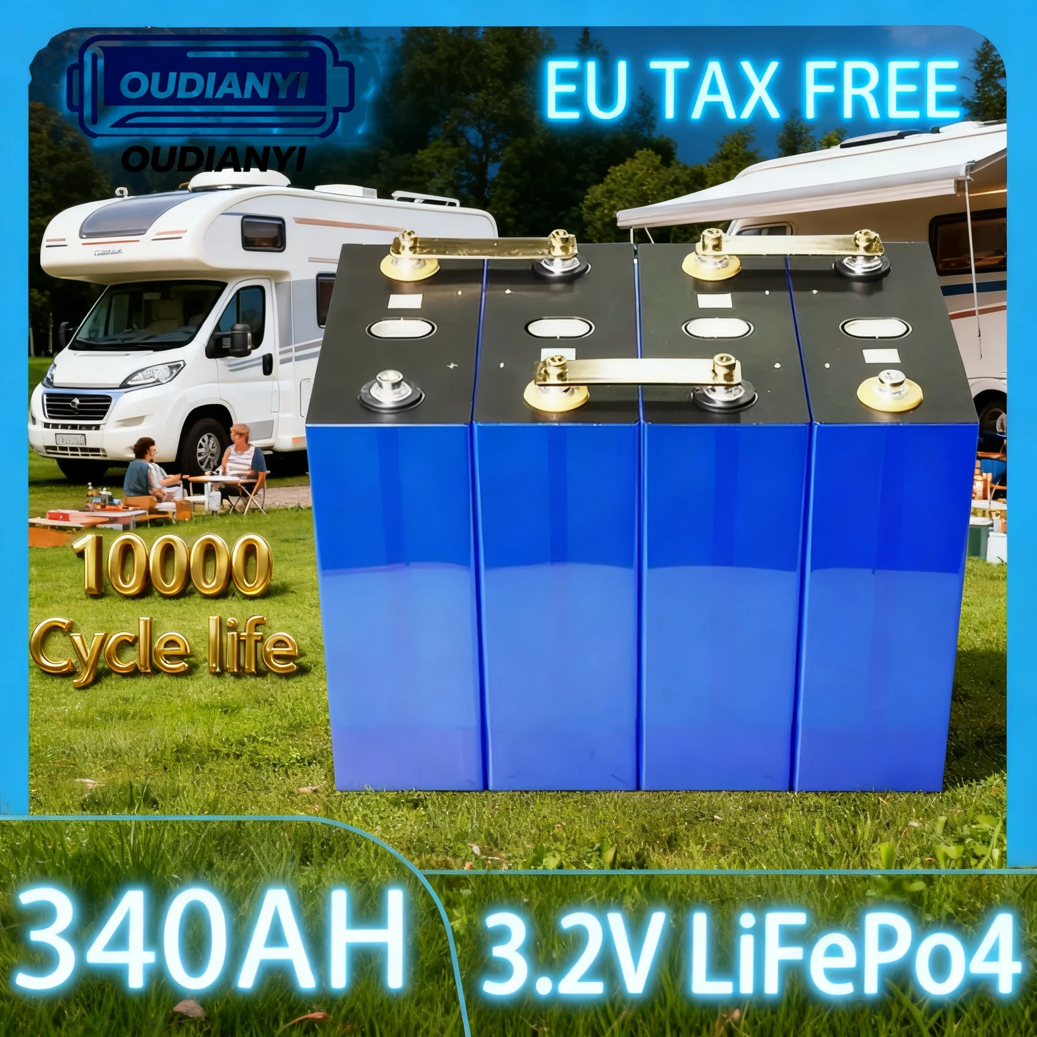 【عامل البطارية】بطارية Lifepo4 قابلة لإعادة الشحن 3.2 فولت 340 أمبير في الساعة 10000 دورة فوسفات حديد الليثيوم لعربة 12 فولت 24 فولت خالية من الضرائب