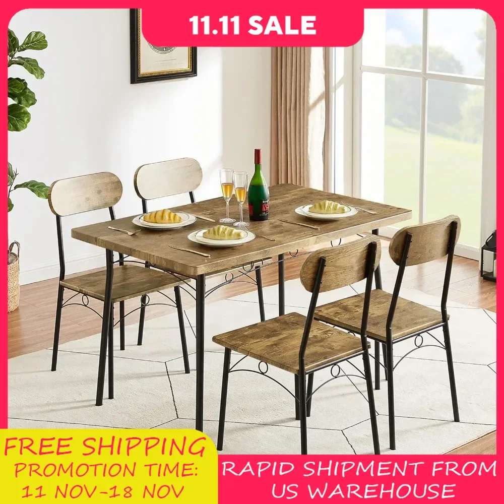 Home Furniture Breakfast Nook and Small Space Dining Table Table and Chair for 4 Dining Set 5 Piece Dinette Kitchen Room