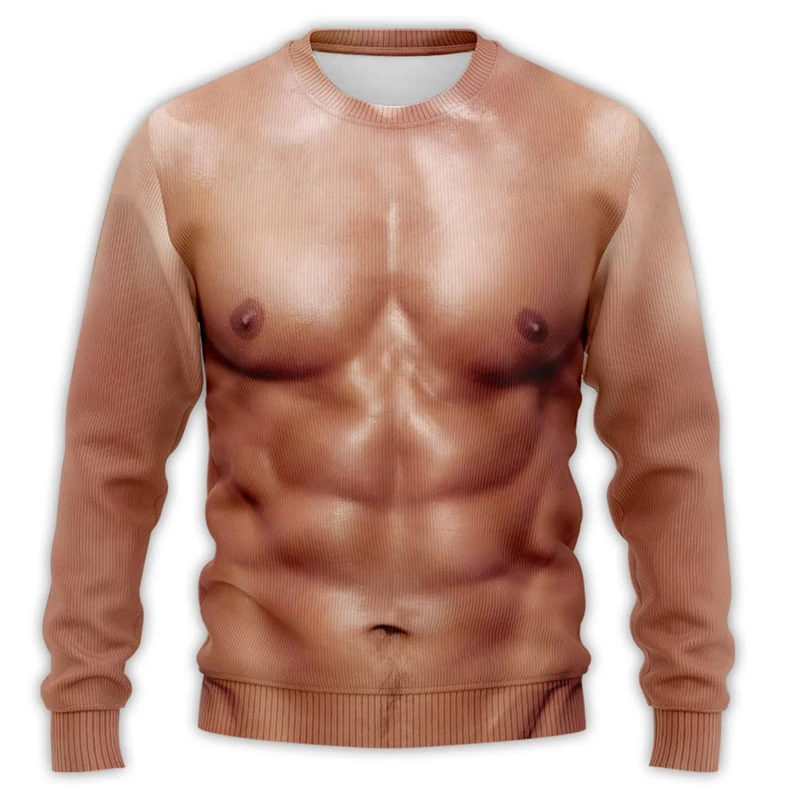 Fake Abs 3D Printed Sweatshirts For Men Hip Hop Man Streetwear Gym Sport Pullovers Chest Six Shredded Muscle Cosplay Tracksuit