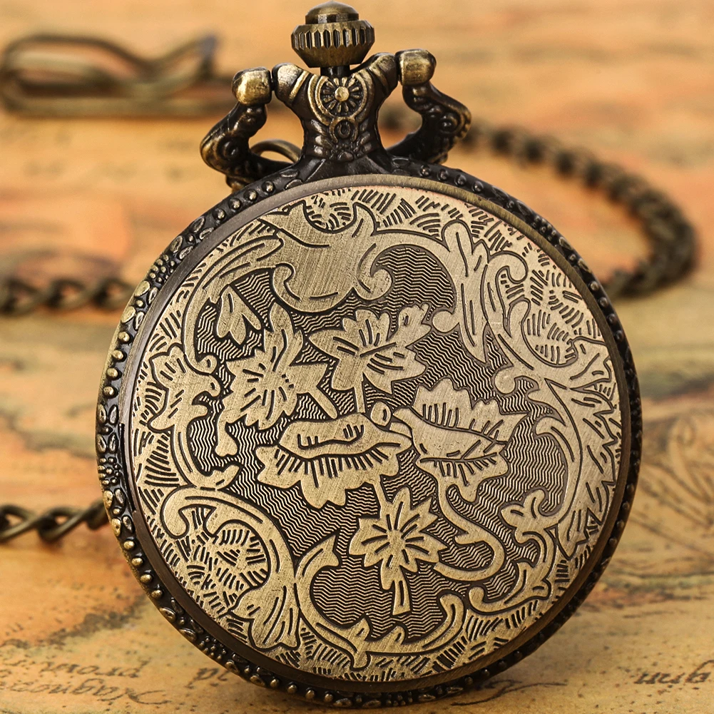 Bronze Violet Jade Pierre Émeraude Steampunk Montres de Poche Chaîne Pendentif Horloge Chiffres Romains Affichage Cadeau Antique pour Hommes Femmes