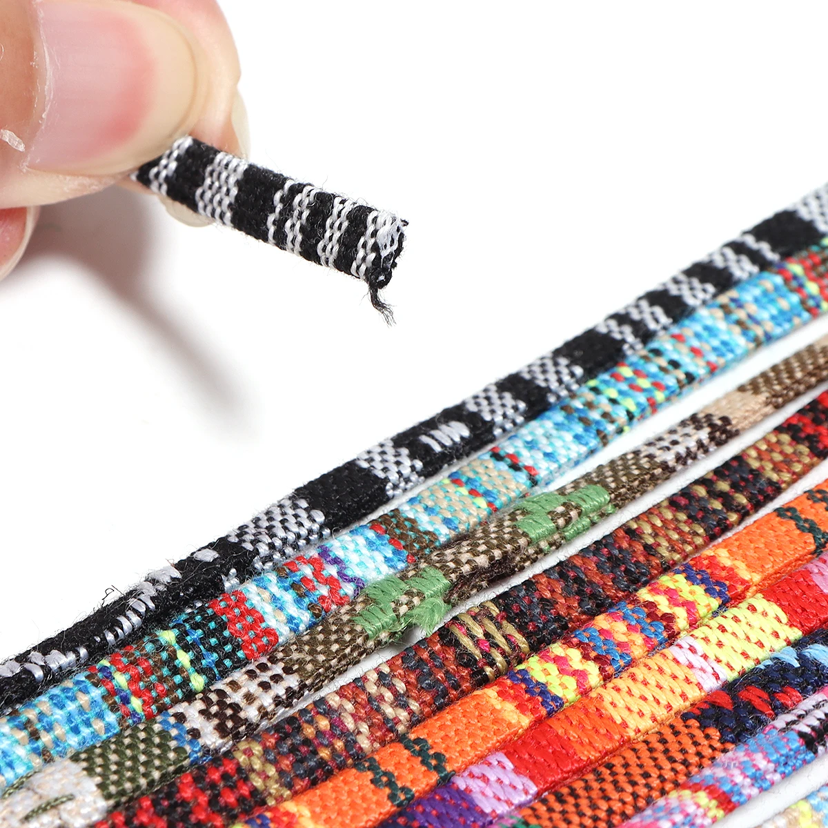 5 Yards flaches 5mm Baumwollseil, buntes, flaches Stoffseil im Ethno-Stil für DIY-Bastelarbeiten, Kleidung, Nähen, Schmuckherstellung, Armbänder – Detail 3