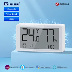 GIRIER ZigBee 3.0 Smart Temperature Humidity Sensor Indoor Thermometer Hygrometer Battery-Powered Work with Home Assistant Alexa