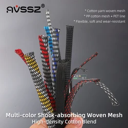 DIY Fever Wire Cable Braided Mesh Tube Snakeskin Mesh Shock Absorber Mesh 3-wire Densely Woven PET Nylon Sleeve 2/4/6/8/10/16mm