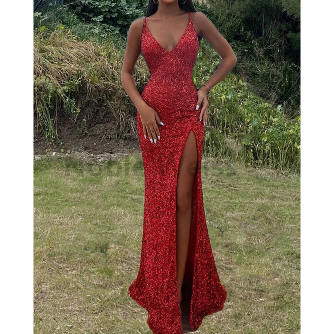 

Вечернее платье русалки с V-образным вырезом и пайетками, длинное платье для выпускного вечера с разрезом по индивидуальному заказу