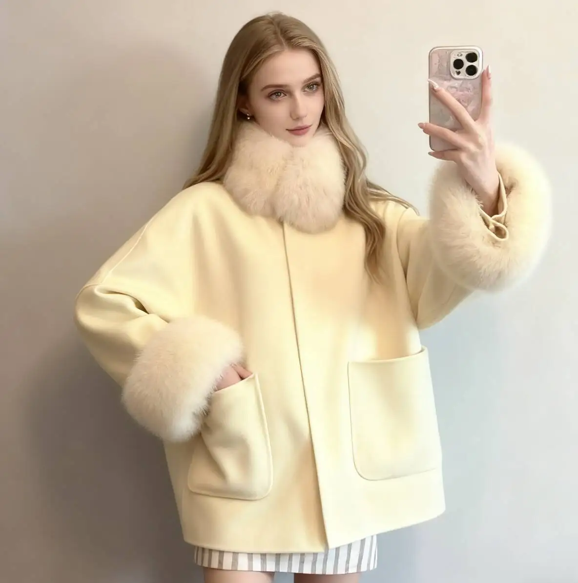 Abrigos de mezcla de lana para mujer, abrigo de lana naranja de otoño, franela minimalista, ajustado a la cintura, plegable, para banquete, universidad, ocio, moderno Ins