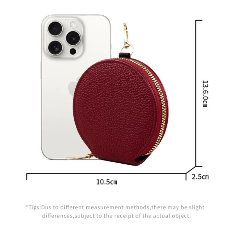 Customized LOGO Keychain Blank Laser Engrave PU Leather Women's Zipper Coin Purse Portable Round Mini Personalized Hanging Bag