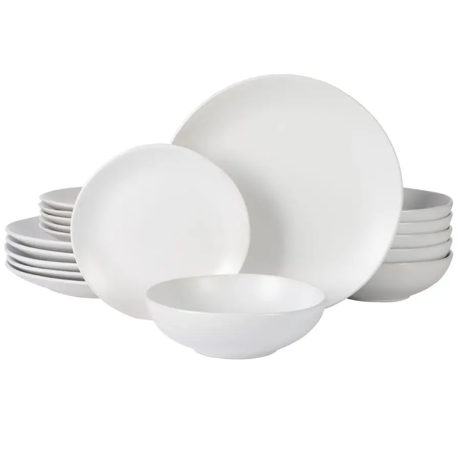 

Bethel 18 Piece Plates and Bowls Ceramic Stoneware Organic Shape Dinnerware Set Service for 6 Matte White