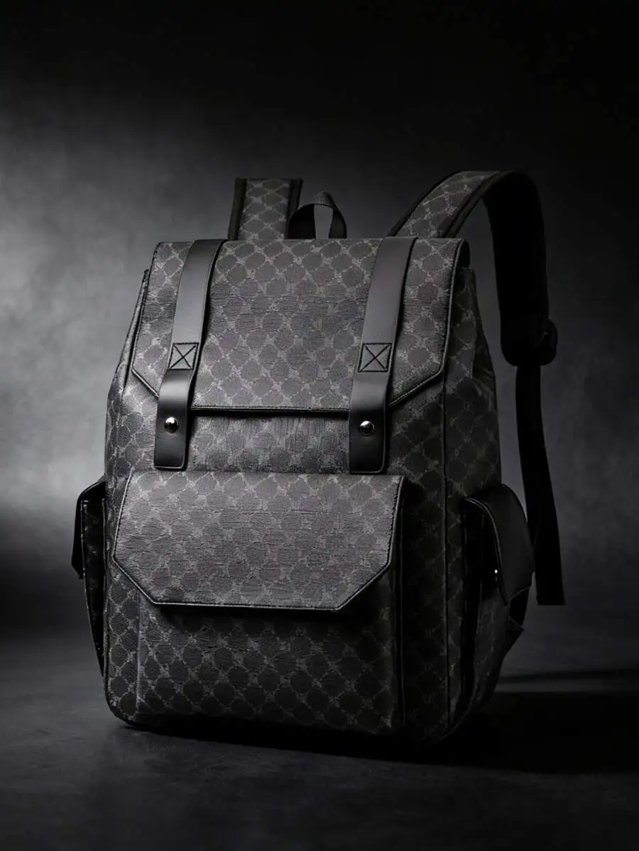 Mens Dual Compartment Business Backpack Water Resistant Large Capacity PU Laptop Travel Bag