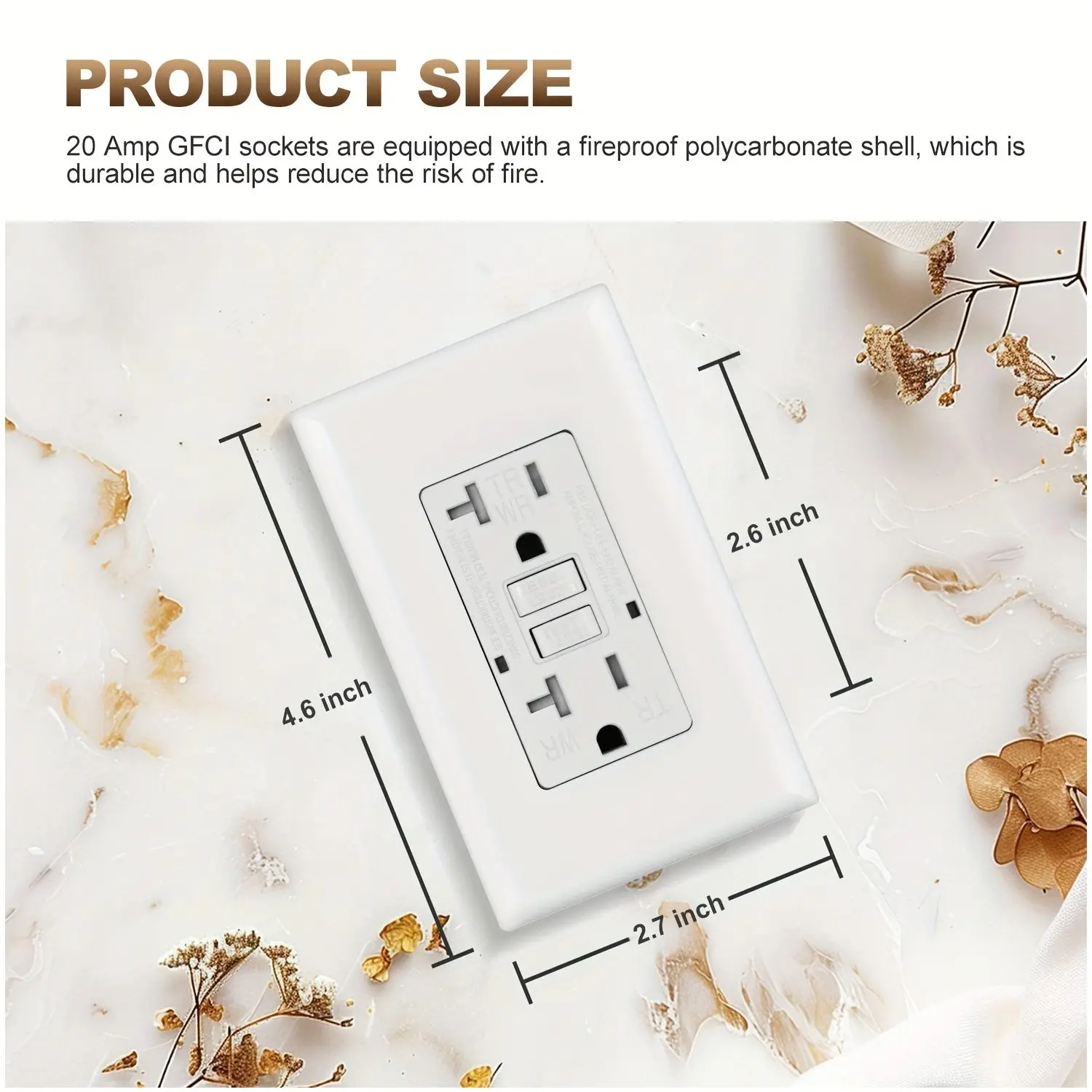 

Tamper-Resistant GFCI Outlet with Self-Test & LED Indicator | 20A 125V | Screwless Glossy White Wallplate Included | Safe Phone