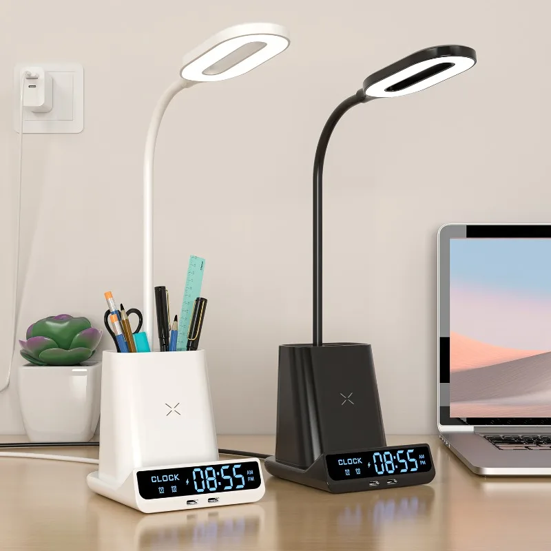 India-5in1 Desk Lamp Alarm Clock Wireless Charger Wireless Charging Station 15w with Pen Holder