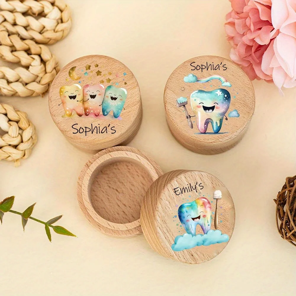 Baby Tooth Box for Children with Name First Tooth Keepsake Wooden Trinket New Baby Gift Wood Tooth Box Christening Gifts