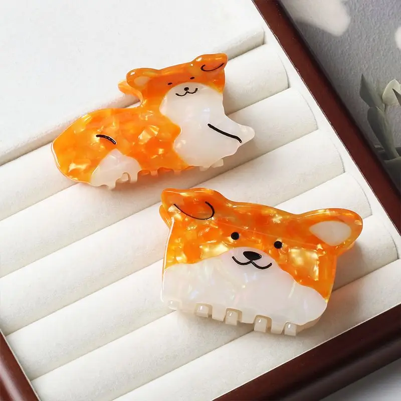 1pcCute corgi Dog Acetic Acid Clamping Clip Girl Style Medium Hair Clamping Shark Clamping Clip bangs hair clip duck beak clip