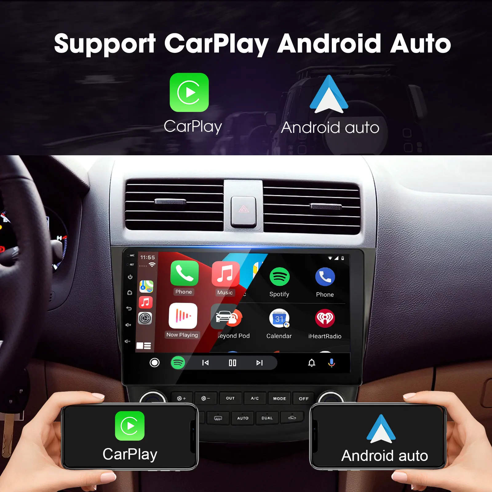 Build-in CarPlay & Android Auto Android Car Stereo for Honda Accord 7th 2003-2007 10 inch Capacitive Touch Screen GPS Navigation