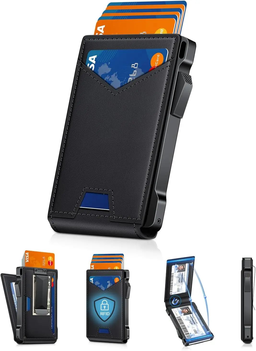 

Тонкий RFID-кошелек для мужчин с 2 окошками для ID-карт, зажимом для денег, вмещает 10-12 карт, минималистичный дизайн для переднего кармана.