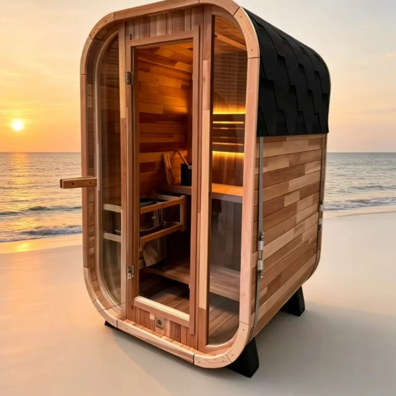 Customized Outdoor Sauna Room Hemlock Solid Wood Far Infrared Sauna Cabin Tempered Glass Door Home Dry Sauna for Backyard