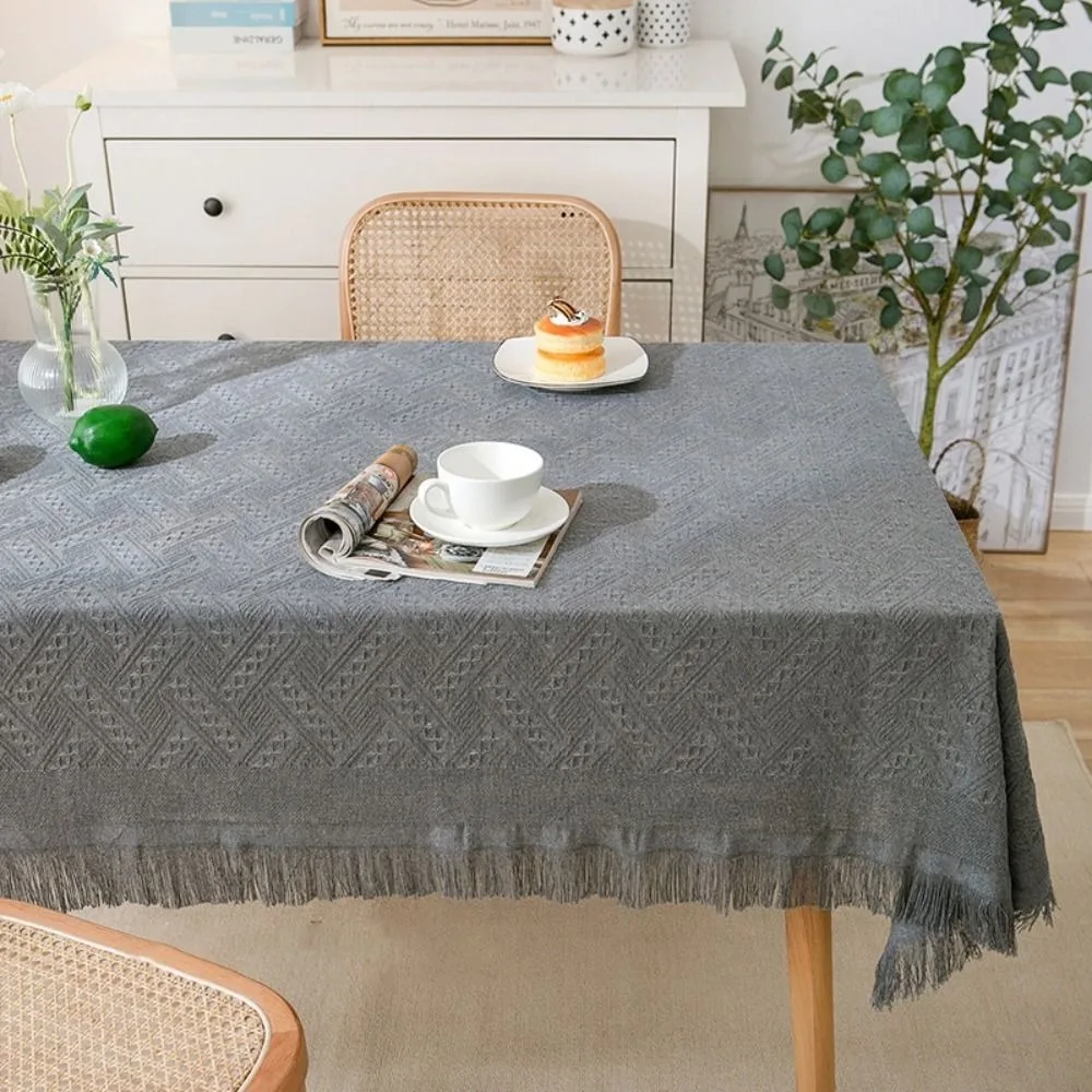 

Household Tassel Edge Interweaving Grid Tablecloth French Rustic Washable Table Cover Rectangular Coffee Table Mat Picnic