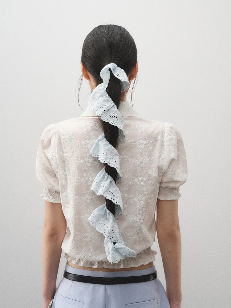 

LaluneDuCiel Pure Cotton Bubble Sve Вышитый ор Sve irt Женский летний белый воротник с эластичной резинкой на талии