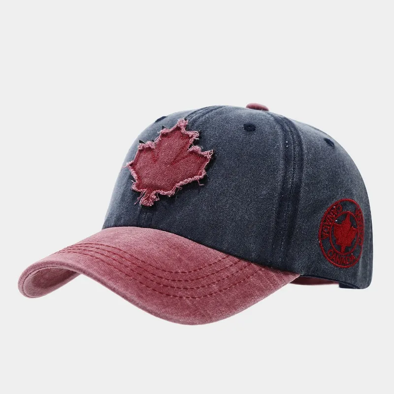 Washed Cotton Baseball Cap for Men Women Canada Maple Leaf Patch Distressed Snapback Hat Vintage Soft Top Sun Trucker Cap