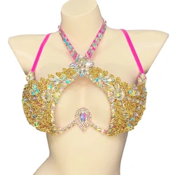 New Sexy Shiny Crystal Inlay Wire Bra For Carnival Costume Women Samba Costumes X-Top Bra Belly Dancing Party Rave Nightclub BRA