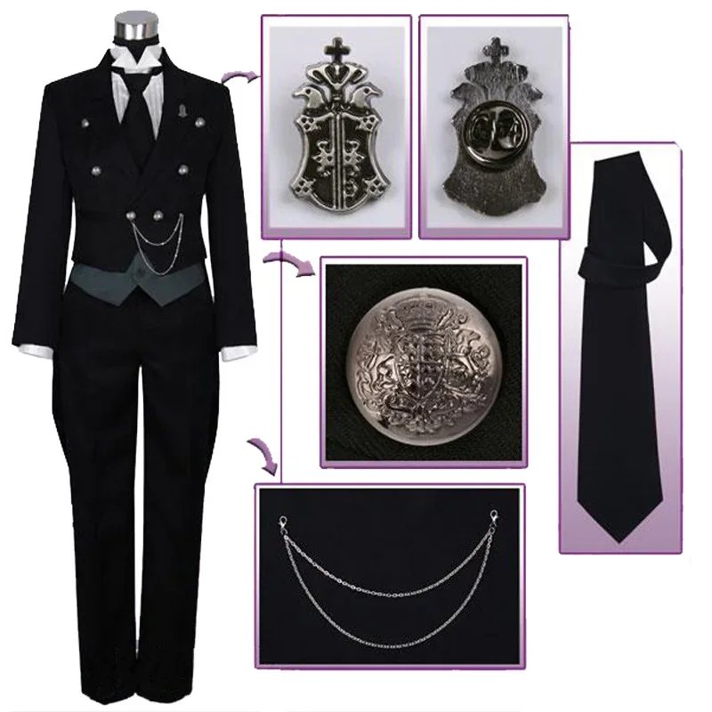 Black Butler Sebastian Michaelis Cosplay Sebas Costume Japanese Anime Carnival Party Uniform Swallowtail attack on titancosplay