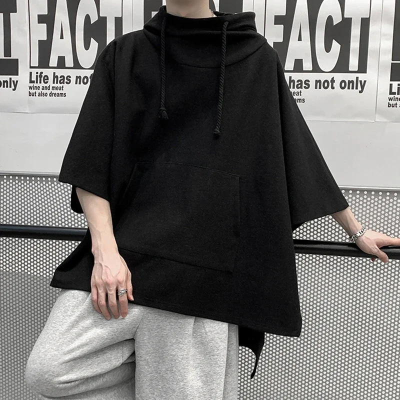 Vintage Y2K Style Loose Hoodies Men Capes Fashion Streetwear Oversize Mens Half Sleeve Hooded Cloaks For Mens Bat Sleeve Hoodie