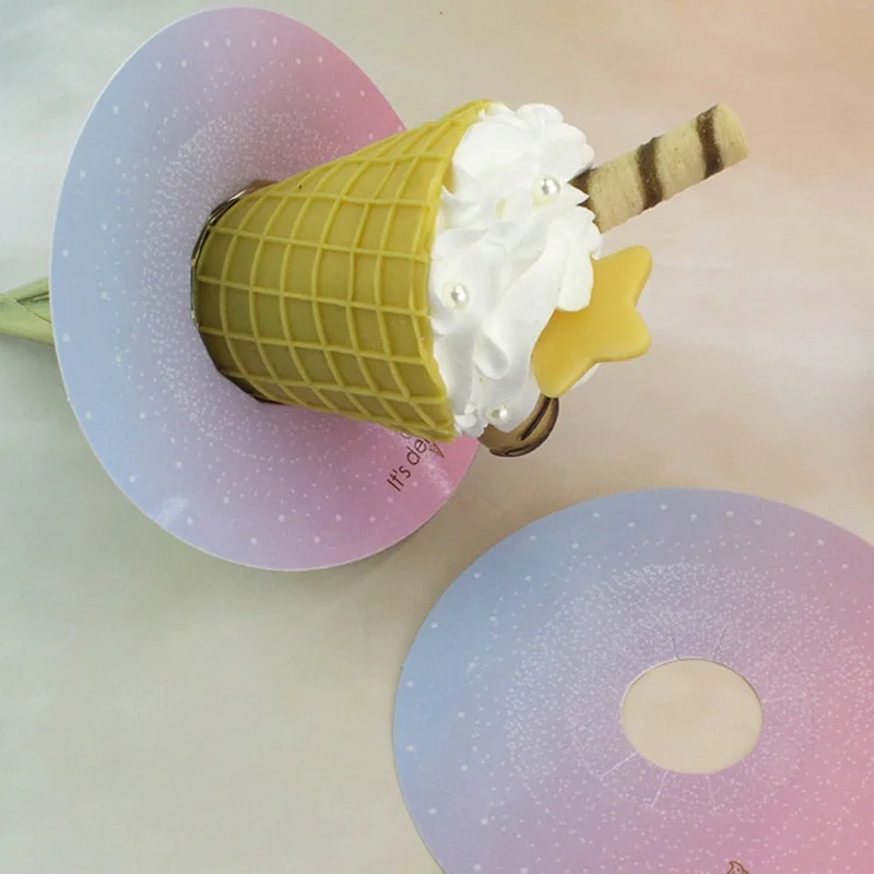 

200pcs Drip Free Ice Cream Waffle Cone Holder Mess Free Frozen Treats Holder Ring Paper Tray Card for Popular Street Food