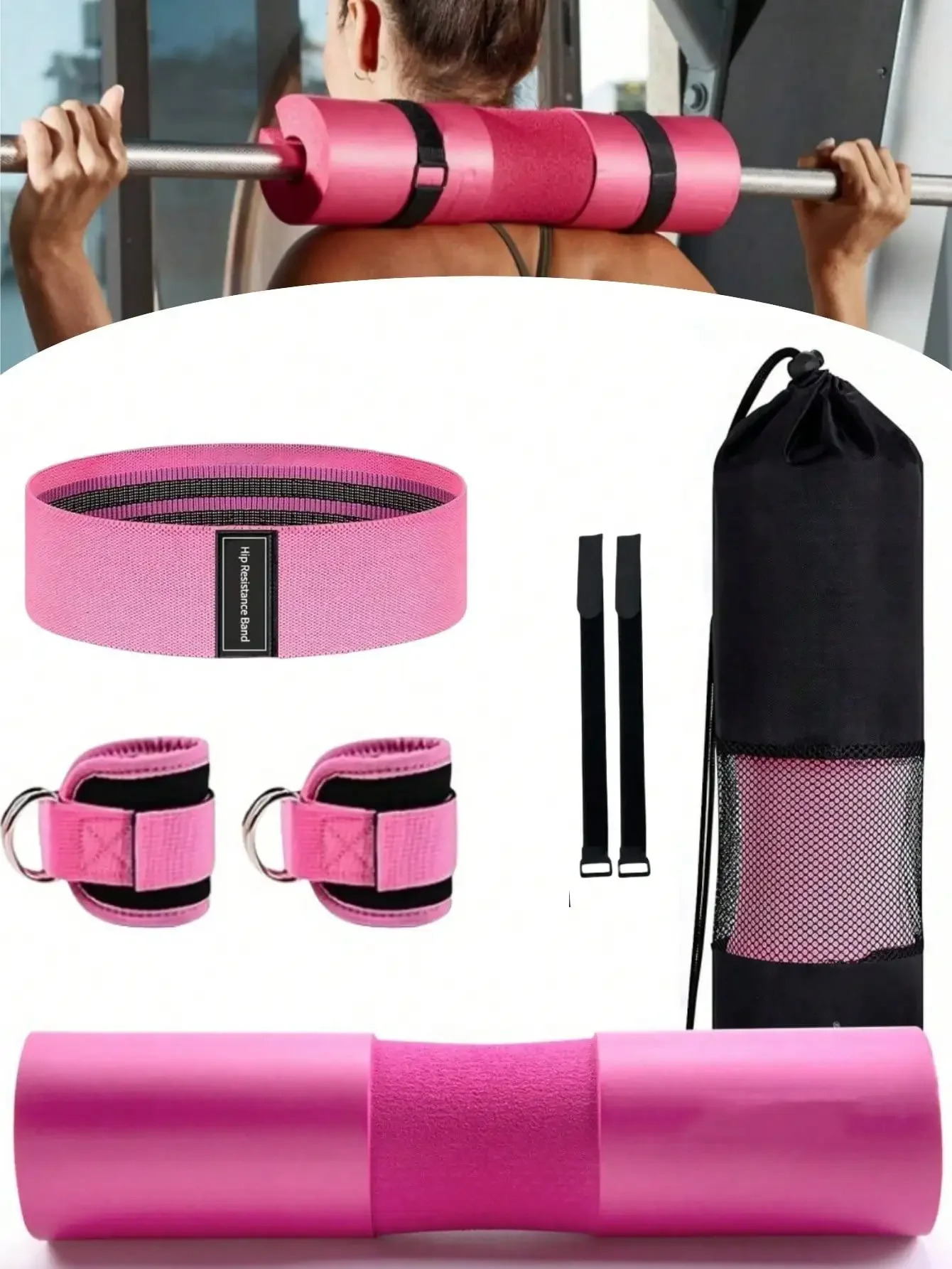 

1pc/5pcs Barbell Squat Pad Set With Straps And Fasteners, Foam Shoulder And Neck Protective Padding For Hip Thrusts, Squats