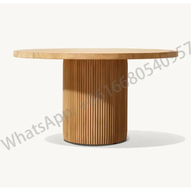 2026 Teak Round Round Dining Table Solid Outdoor Garden Wooden Sets Patio Modern Furniture Table and Chair Set
