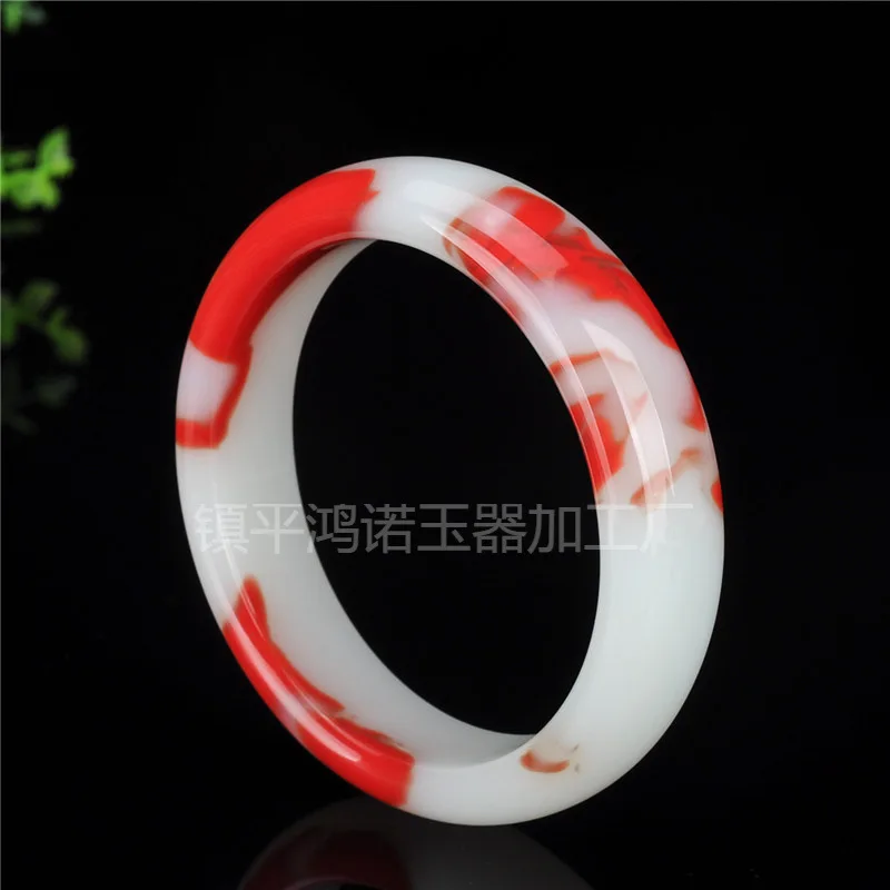

Xinjiang chicken blood bracelet, multicolored gold silk round bar, red and white jade bangle