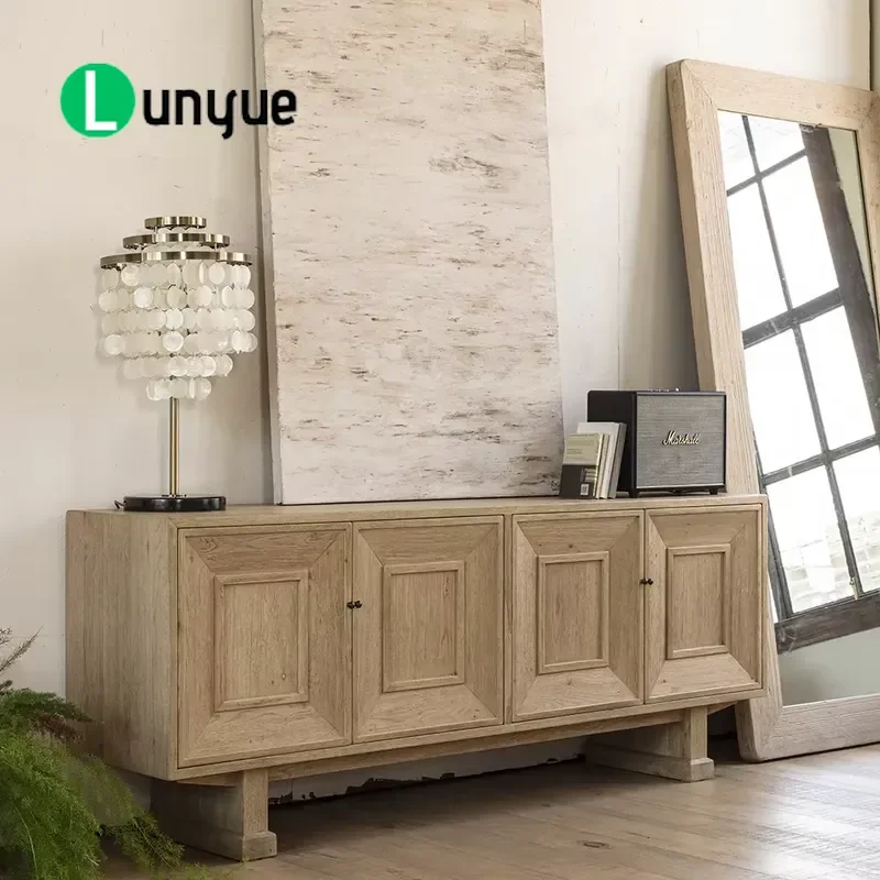 Handmade Vintage Solid Wood TV Cabinet Modern Living Room Furniture with Embossed Details Durable Storage Console Table