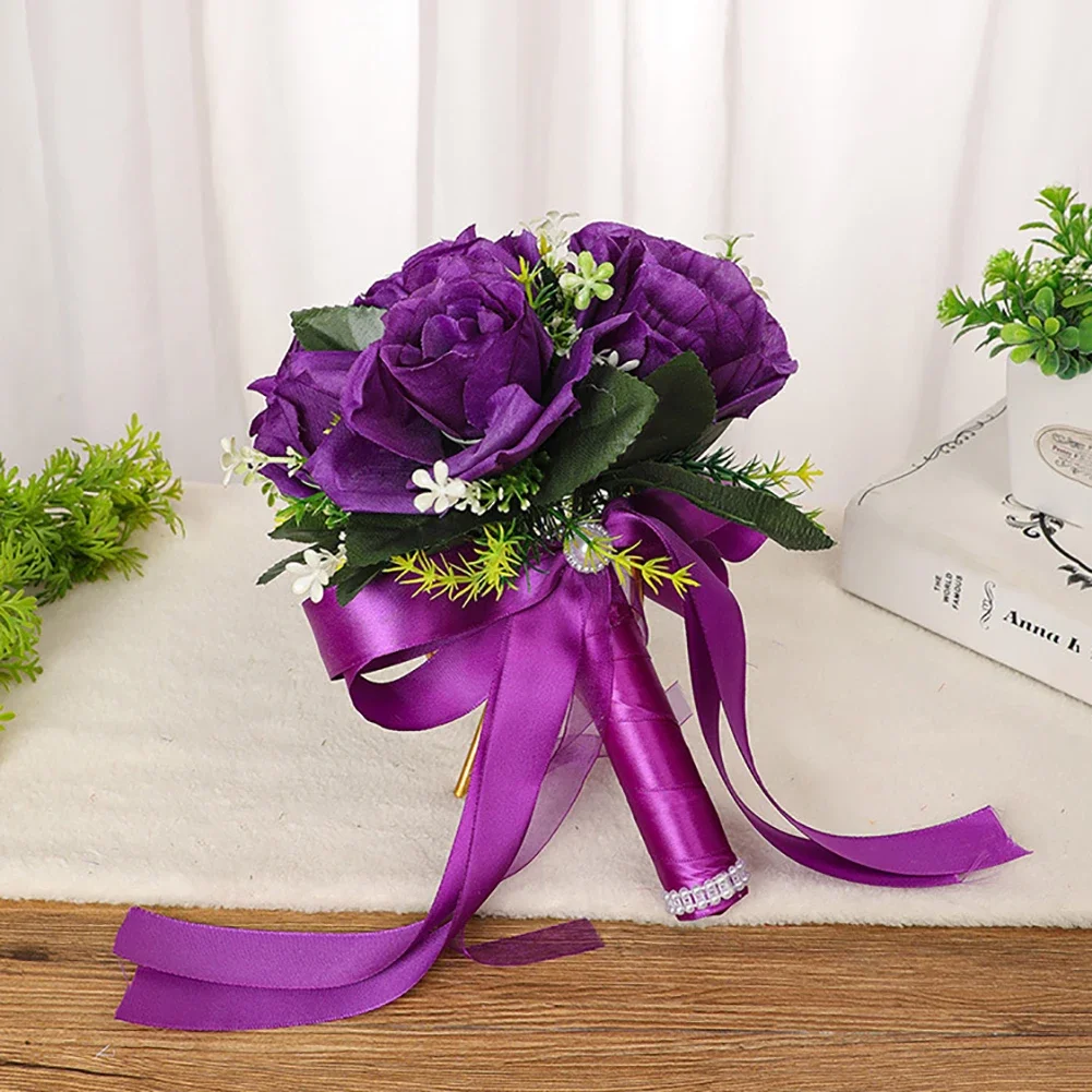 Wedding Bouquets for Bride Romantic with Ribbon Wedding Throw Bouquet for Ceremony Party Photo Prop Anniversary Decoration